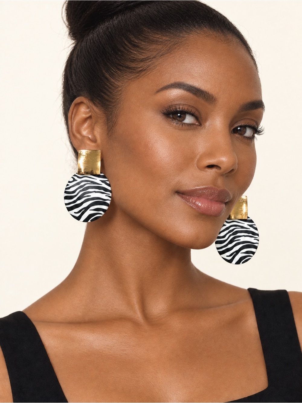 Gold-Tone Zebra Print Drop Earrings for Women